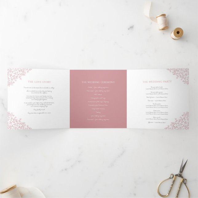 Dusty rosa monogram Art Story Widding Hochzeit Dreifach-gefaltete Programmkarte (Innenseite)