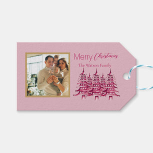 Dusty rosa Pagoda Merry Christmas Tree 1 Foto Geschenkanhänger