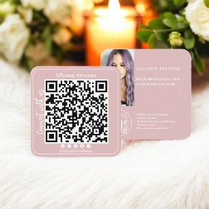 Dusty-rosa-QR-Foto-Logo für Social Media Quadratische Visitenkarte