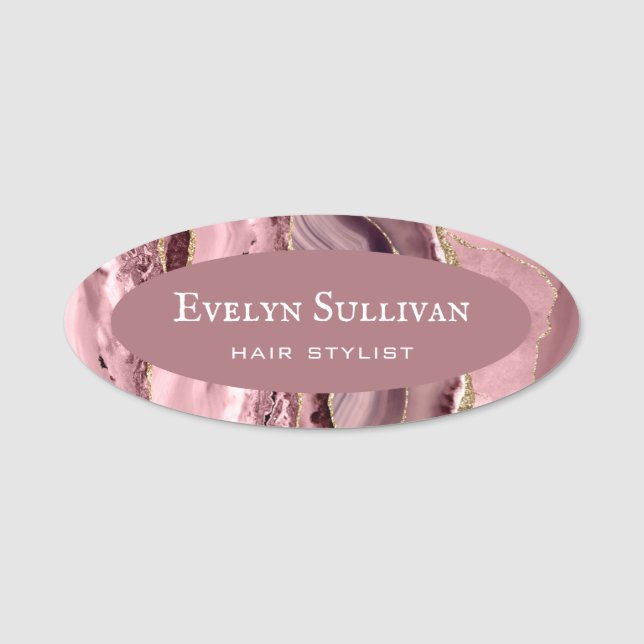 Dusty Rose Agate Name Tag Namensschild (Vorderseite)