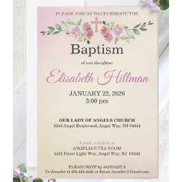 Dusty Rose & Antique Yellow Watercolor Baptism Einladung