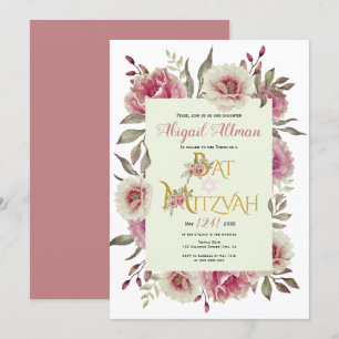 Dusty Rose Aquarell Blume Blumenstrauß Bat Mitzvah Einladung