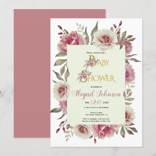 Dusty Rose Aquarell Blume Kindermädchen Dusche Einladung