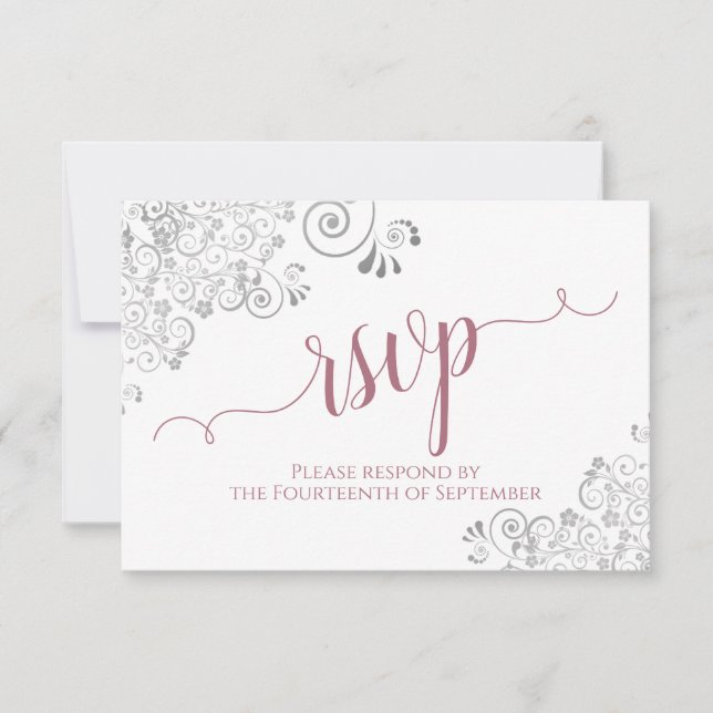 Dusty Rose auf White Elegante Calligraphy Wedding RSVP Karte (Vorderseite)