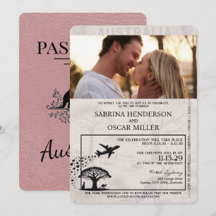 Dusty Rose Australie Faire-part de mariage de pass