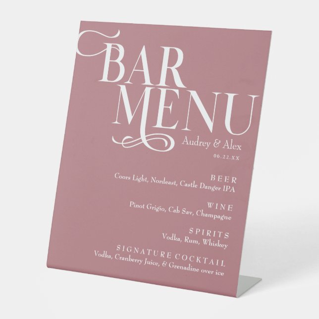 Dusty Rose Bar Menu Pedestal Sign Sockelschild (Vorderseite)
