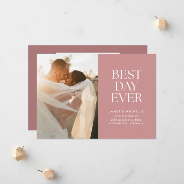 Dusty Rose Best Day Ever Wedding Ankündigung (Vorderseite/Rückseite Beispiel)
