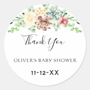 Dusty Rose Blau Florales Babyshower-Dankeschön Runder Aufkleber