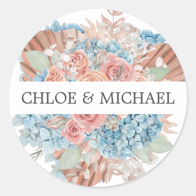 Dusty Rose Blue Hydrangea Wedding Umschlag Aufkleb Runder Aufkleber (Vorderseite)