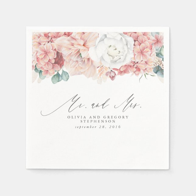 Dusty Rose Blume Elegant Botanical Mr. and Mrs. Serviette (Vorderseite)