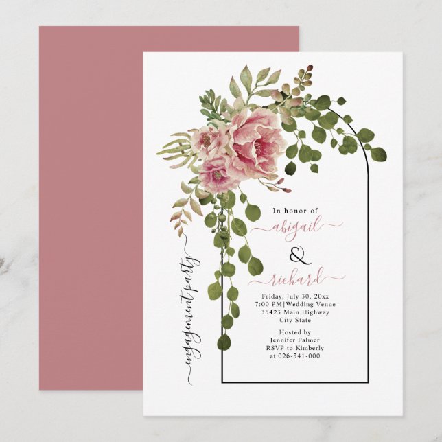 Dusty Rose Blume feiern Hochzeitsfeier Einladung (Vorne/Hinten)