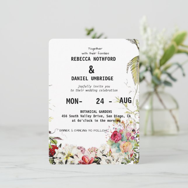 Dusty Rose Blume Hochzeit Einladung Schritt für Sc (Stehend Vorderseite)
