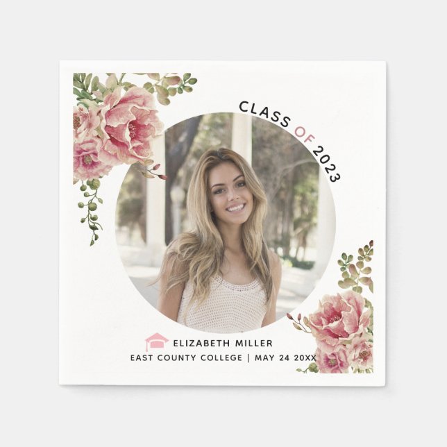 Dusty Rose Blume Klasse des 2022 Abschluss Fotos Serviette (Vorderseite)