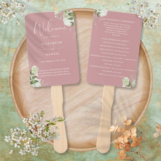 Dusty Rose Blumengrün Hochzeitsprogramm Fächer (Dusty Rose Floral Greenery Wedding Program Hand Fan)