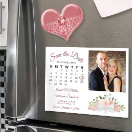 Dusty Rose Blumenkalender Foto Save the Date Magneteinladung