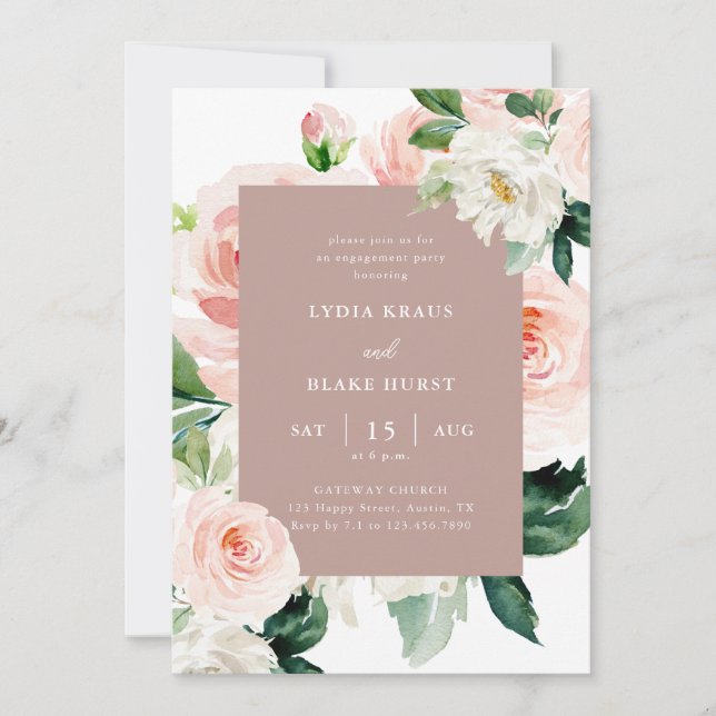 Dusty Rose Blumenkalligrafie Engagement Partei Einladung (Vorderseite)