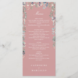 Dusty Rose Blumenkohl Wildblumen Hochzeitsessen Menükarte