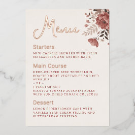 Dusty Rose Blumenmenü Gold Foil Menü Folieneinladung