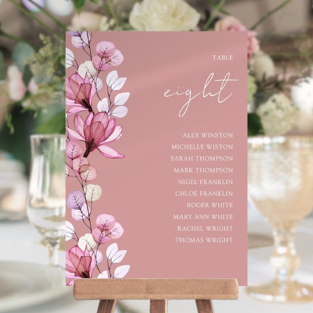 Dusty Rose Blumenmuster Tischnummer Sitzplan (Dusty Rose Floral Photo Table Number Seating Chart)