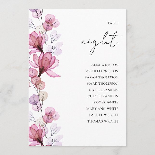 Dusty Rose Blumenmuster Tischnummer Sitzplan (Vorderseite)