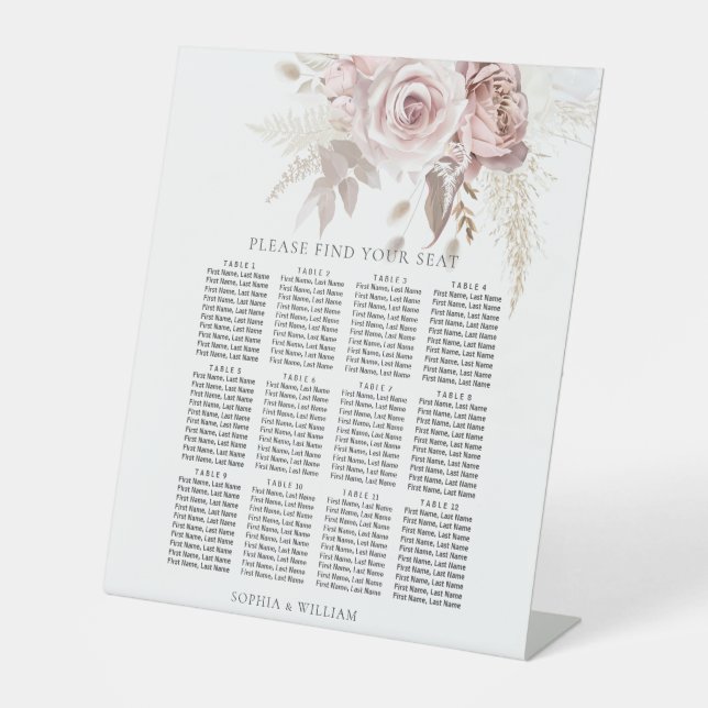 Dusty Rose Blush Bloral Wedding Chart Sockelschild (Vorderseite)