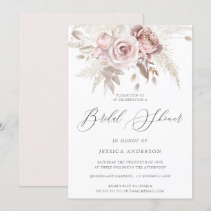 Dusty Rose Blush Boho Elfenbeinflora Brautparty I Einladung