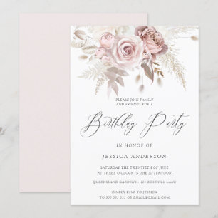 Dusty Rose Blush Boho Ivory Floral Geburtstagspart Einladung