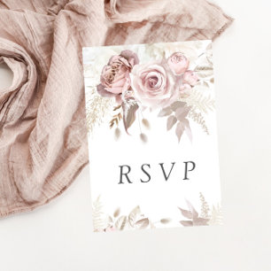 Dusty Rose Blush Boho Pink Elfenbeinblütenhochzeit RSVP Karte
