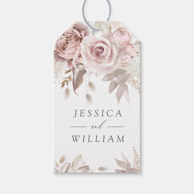 Dusty Rose Blush Elfenbeinblume Hochzeitsempfang Geschenkanhänger (Vorderseite)