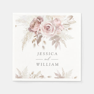 Dusty Rose Blush Elfenbeinblume Hochzeitsempfang Serviette