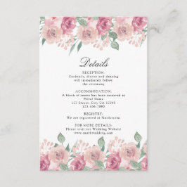 Dusty Rose Blush Floral Hochzeitdetails Begleitkarte