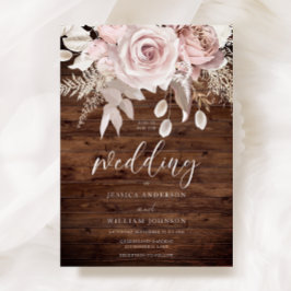 Dusty Rose & Blush Floral Rustic Wedding Einladung