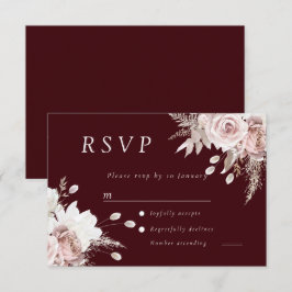 Dusty Rose Blush Floral Wedding Deep Burgundy RSVP Karte