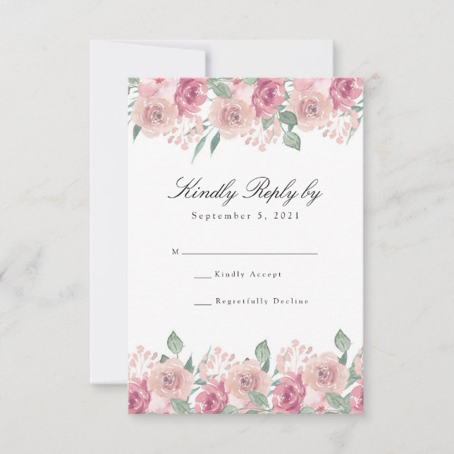 Dusty Rose Blush Floral Wedding RSVP Karte (Vorderseite)