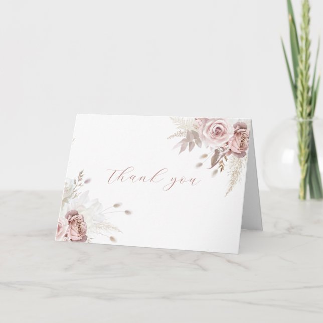 Dusty Rose Blush Ivory Modern Boho Wedding Dankeskarte (Vorderseite)