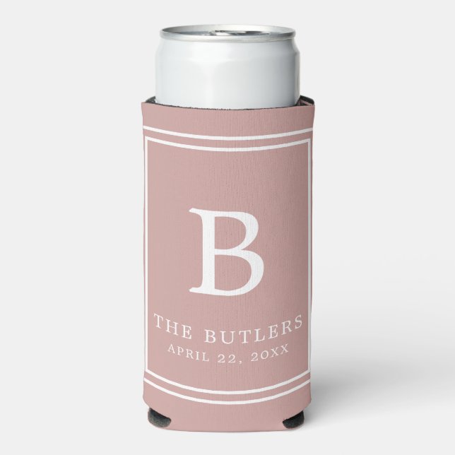 Dusty Rose/Blush Monogram Wedding Tall kann kühler Selters Dosenkühler (Seltzer Vorderseite)