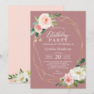 Dusty Rose Blush Pink Floral Geburtstagsparty Einladung