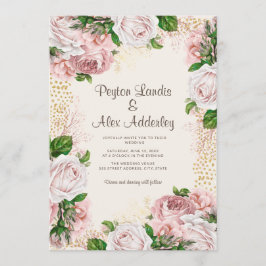 Dusty Rose Blush Pink Floral Gold Glitzer Hochzeit Einladung