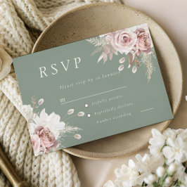 Dusty Rose Blush & Sage Floral Wedding All Event RSVP Karte
