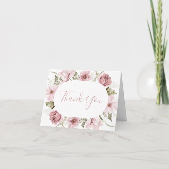 Dusty Rose, Blush & Sage Wasserfarbe Dankeskarte (Vorderseite)