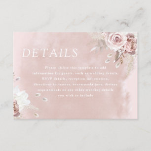 Dusty Rose Blush Wasserfarbe Hochzeitsdetails Begleitkarte