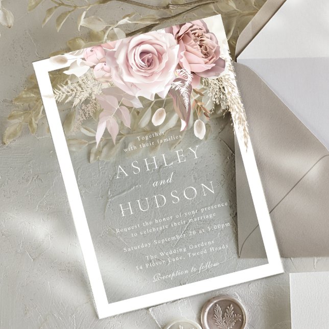 Dusty Rose & Blush Wedding White Border Acryleinladungen (Von Creator hochgeladen)