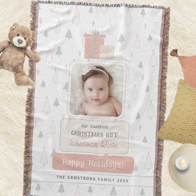 Dusty Rose Boho Baby's 1st Photo Christmas Decke (Dusty Rose Boho Baby's 1st Photo Christmas Throw Blanket ©Susanne Sachers - Sunny Mind 🌞)