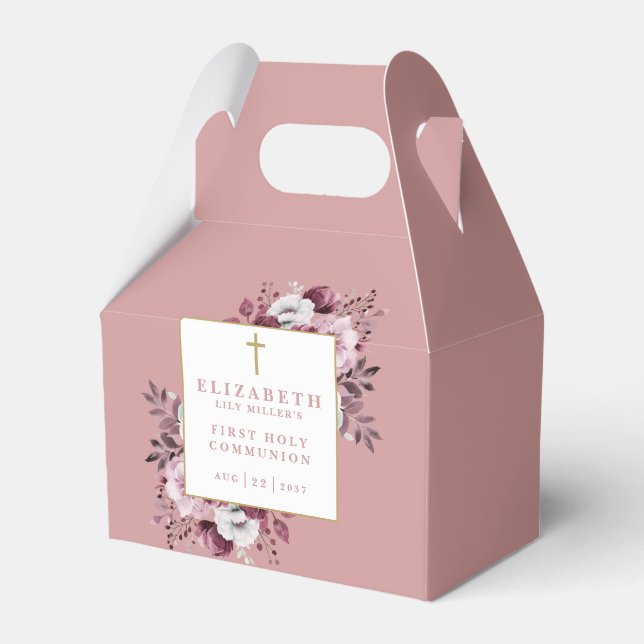 Dusty Rose Boho Floral Erste Heilige Kommune Geschenkschachtel (Vorderseite)