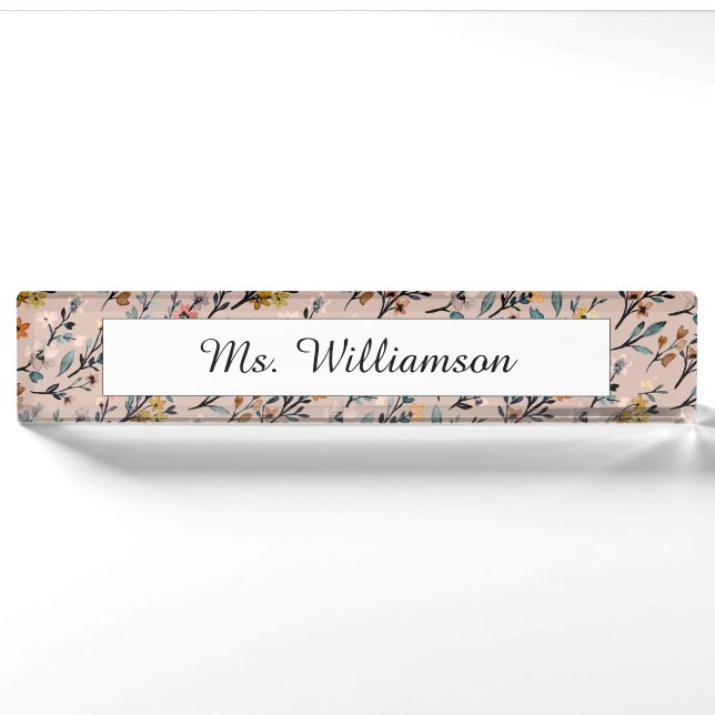 Dusty Rose Boho Floral Wasserfarbe Custom Namensplakette (Vorderseite)