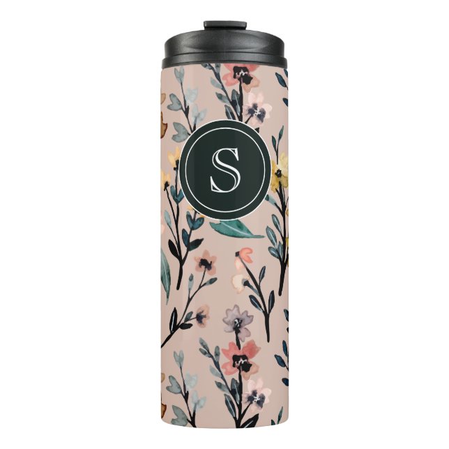 Dusty Rose Boho Floral Wasserfarbe Custom Thermosbecher (Vorderseite)