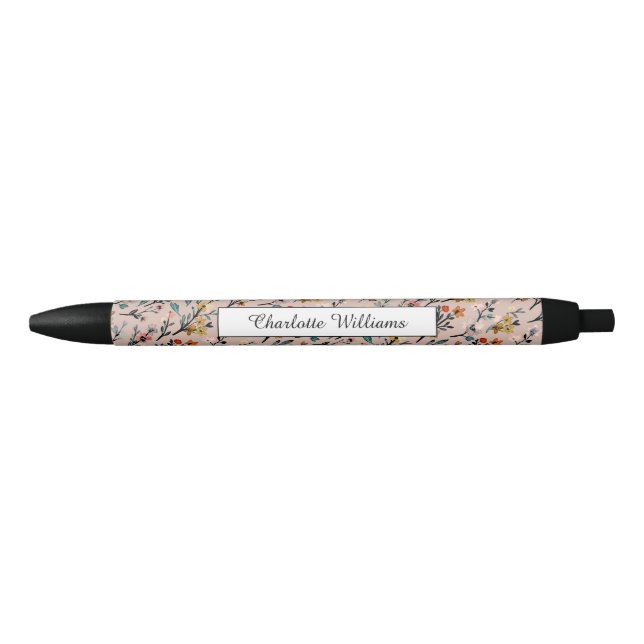 Dusty Rose Boho Floral Watercolor Basic Custom Kugelschreiber (Vorderseite)