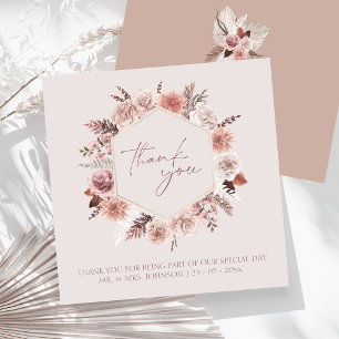 Dusty Rose Boho Pampas Mariage plat Merci