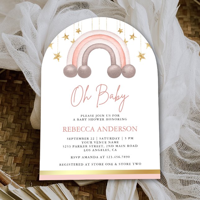 Dusty Rose Boho Rainbow Girl Arch Baby Shower Einladung (Von Creator hochgeladen)