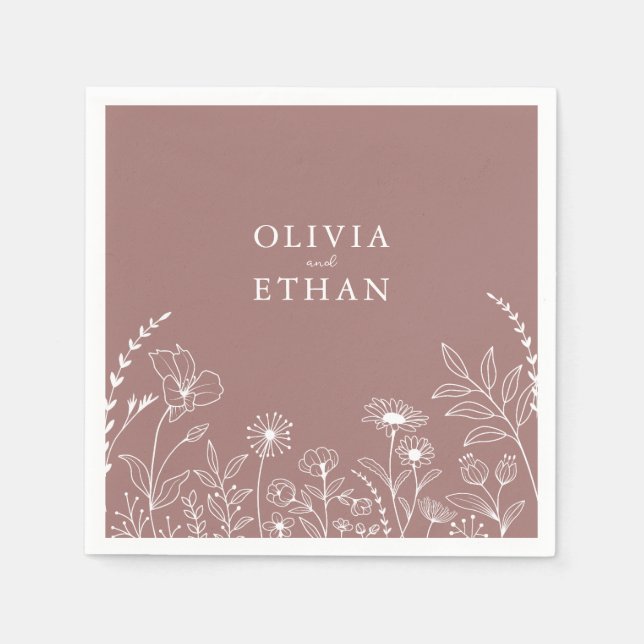 Dusty Rose, Boho, Wildblumen Hochzeit Napkins Serviette (Vorderseite)